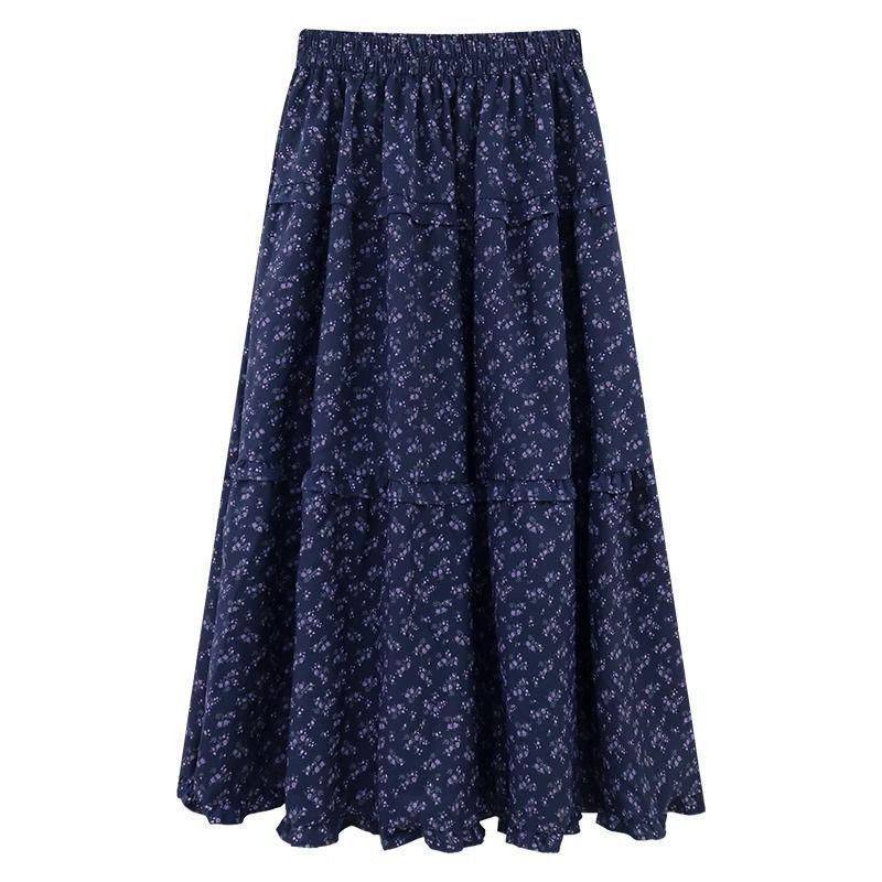 Korean Retro Floral Print Maxi Skirt – High Waist A-line for Spring and Summer Women's Fashion