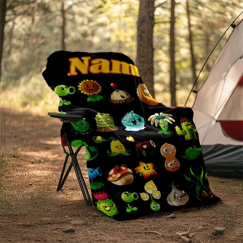 Customizable Plants vs. Zombies Throw Blanket – Personalized Name, All-Season Cozy Snug Blanket, Machine Washable, Personalized Blanket