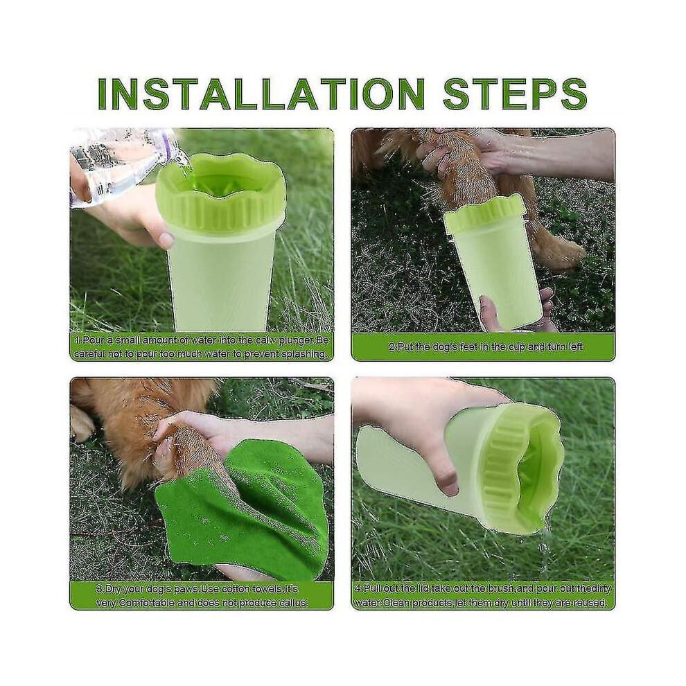 Dog Paw Cleaner, Dog Paw Grooming with Towel, Portable Dog Paw Scrubber Pet Cleaning Brush for Active Dogs (11 * 9 * 7cm, Green)
