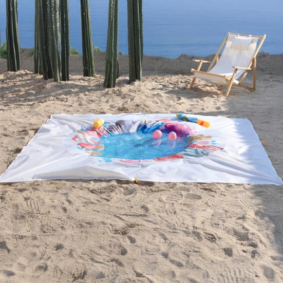 1 Набор Детский Плескательный Бассейн Пляжное Одеяло с Сумкой для Колышков Легкий Портативный Складной 2-в-1 Летние Каникулы Малыши Плескательный Бассейн Уличный Коврик для Кемпинга