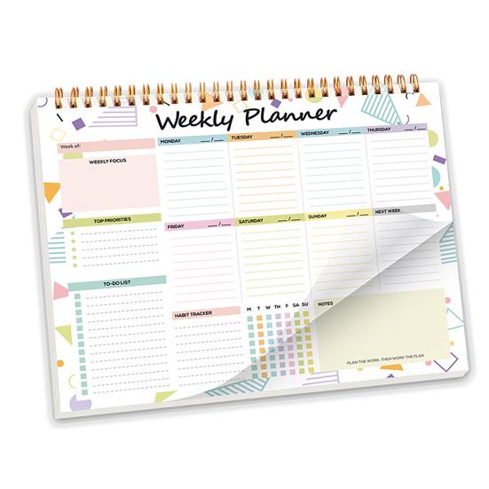 Undated Weekly Planner B5 Weekly To Do List Notebook Spiral Binding Desk Organizer with 52 Sheets for School Task Work Schedule