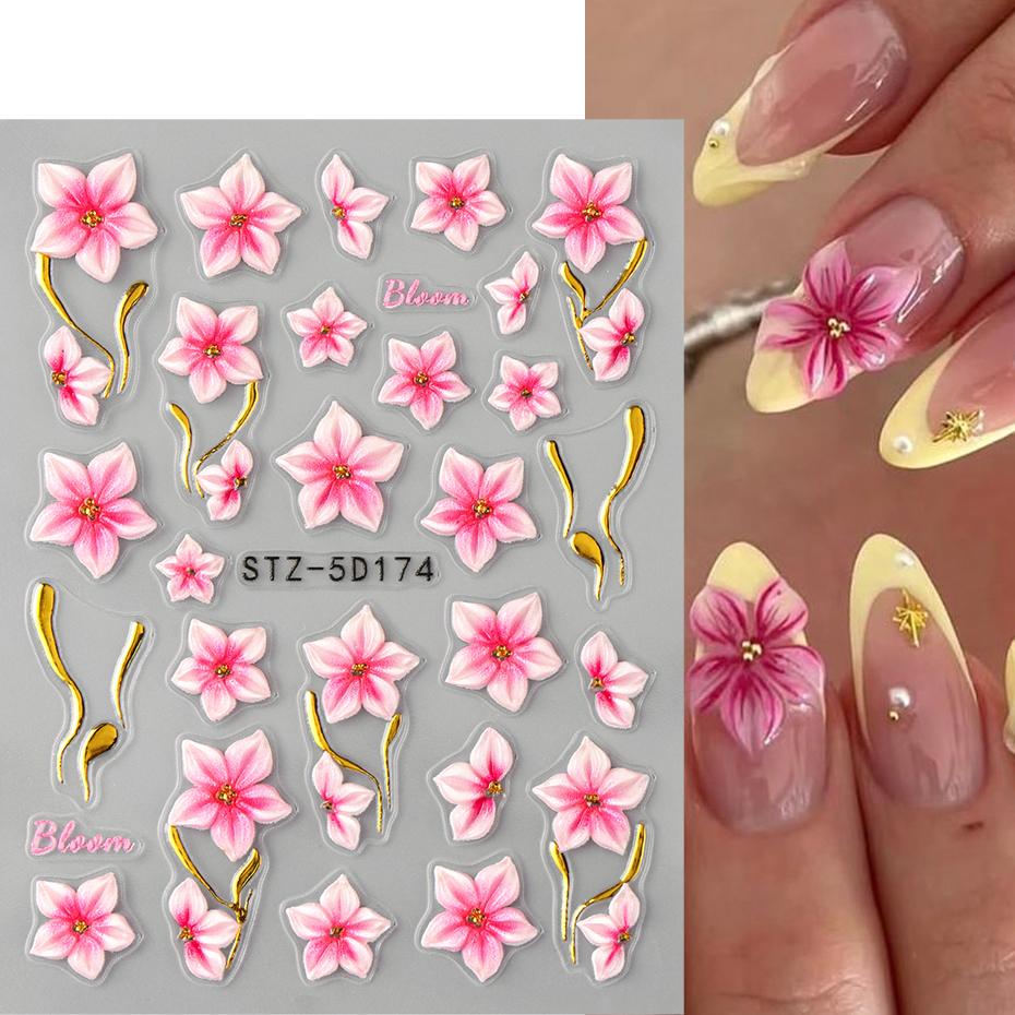 Xiaomi 2pcs Pink Florals Nail Art Stickers 3D Decals Blue Flower Spring Summer Nail Art Sticker Decoration Sliders Manicure Accessories