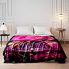A neon-lit futuristic scene with a focus on a motorbike and characters. for all seasons blanket lunch break throw gift
