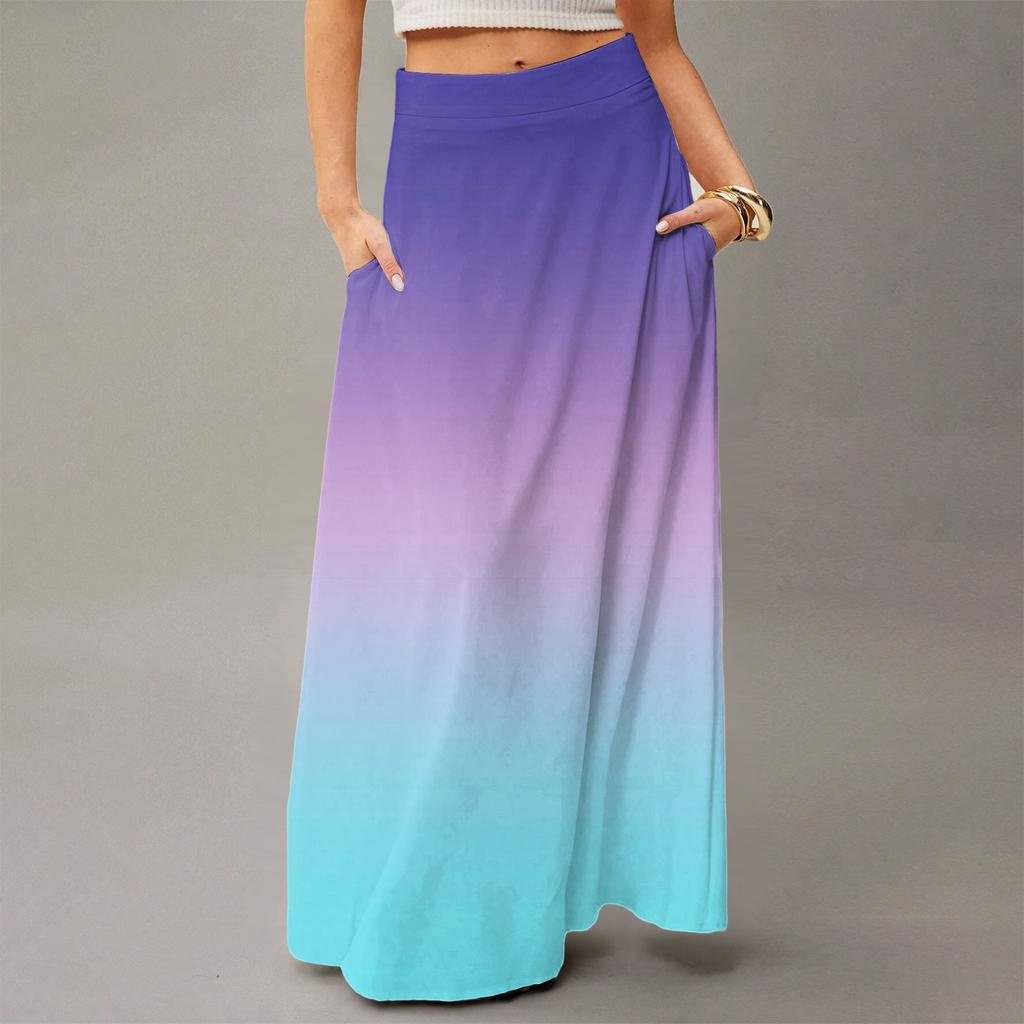 Женская повседневная складная юбка-макси с градиентным принтом, высокой талией и карманом, с драпировкой