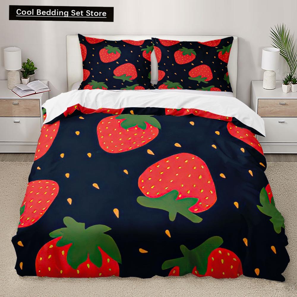 Cartoon Fruit King Queen Duvet Cover Summer Tropical Fruit Bedding Set for Boy Girl Banana Pear Red 2/3pcs Polyester Quilt Cover