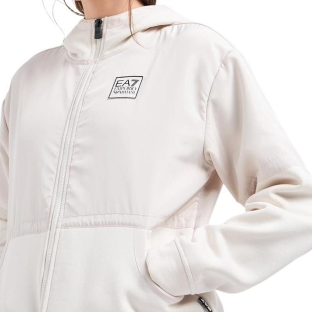 Emporio Armani EA7 FW24 Свободная толстовка с капюшоном на молнии с длинным рукавом Женская толстовка Светло-серый 6DTM32-TJZUZ-1120