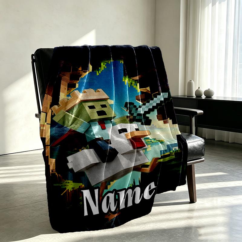 Custom Name Personalized Minecraft Print Blankets, Home Decor, Bedroom, Sofa, Camping, Couch, Gifts for Birthday Christmas