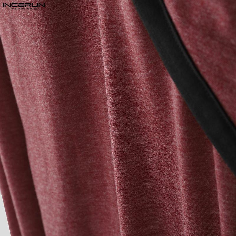 INCERUN Мужские футболки с нерегулярным вырезом, длинным рукавом, со вставками, повседневные, осенние, майки