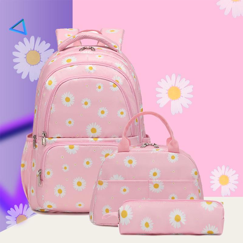 New Daisy Print Backpack Set: 3-Piece for Primary School Girls