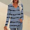 Women's Fashion Casual Pleated V-Neck Striped Printed Long Sleeve T-Shirt Top