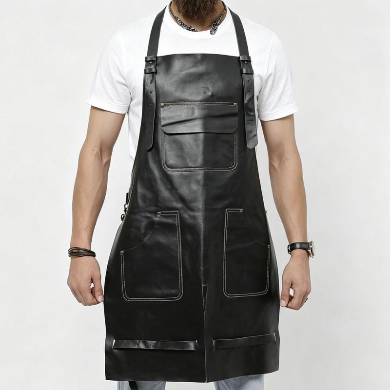 Waterproof Oil-Resistant PU Leather Apron With Y-Back Adjustable Straps Split Leg Design Kitchen Cooking Cleaning
