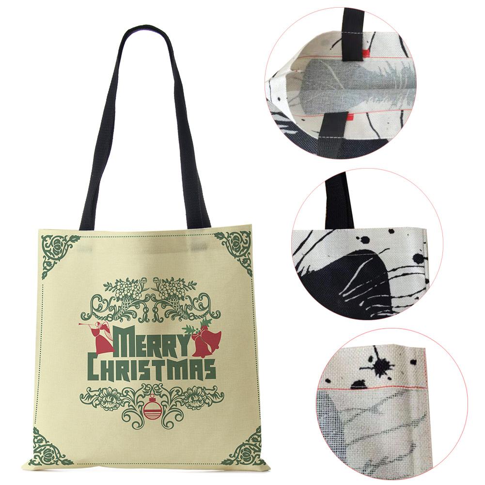 Рождественская сумка-шоппер из холста с шапкой снеговика, сумка на плечо многоразового использования с рождественской елкой, большая вместимость, складная, для хранения, сумка-тоут, KTY