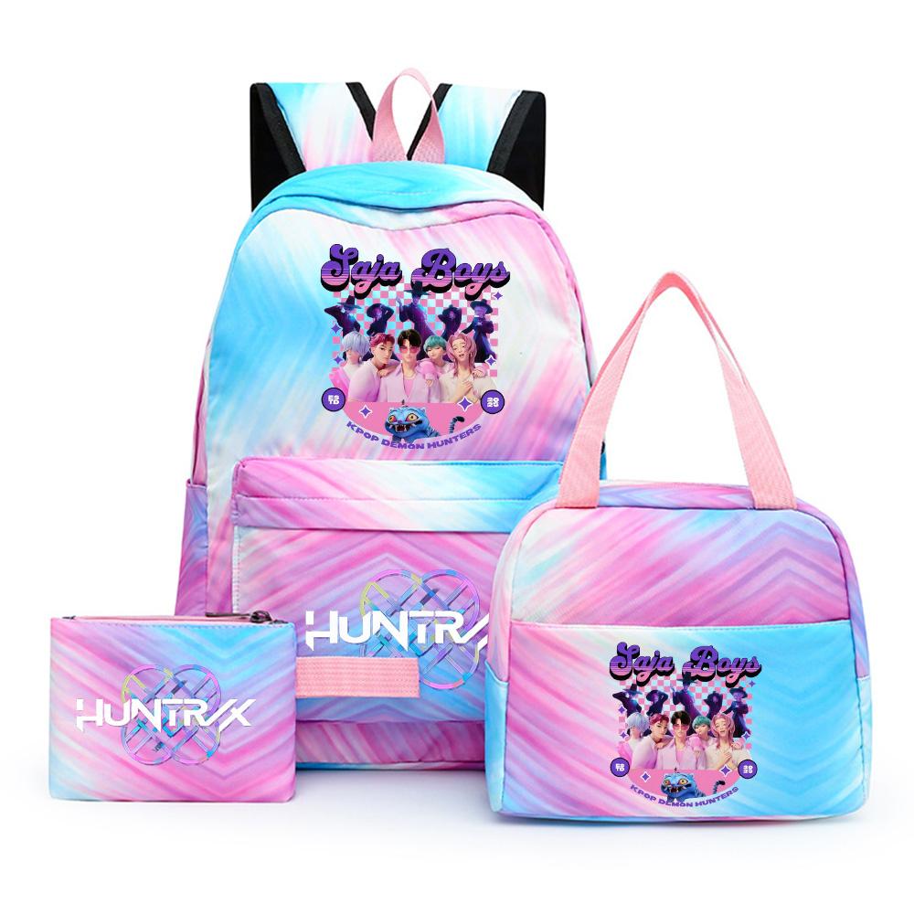 3Pcs/set Anime Cute Kpop Printed Backpack with Lunch Bag Pencil Case for Teenager Girl Boy Bookbag Large Capacity Waterproof Travel Bag Kid Gift