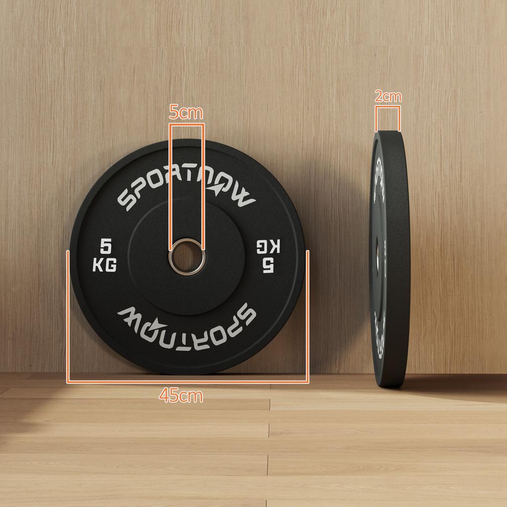 Set of 2 Rubber Weight Plates of 5kg with 2"/5 cm Hole for Dumbbells and Barbells, Black