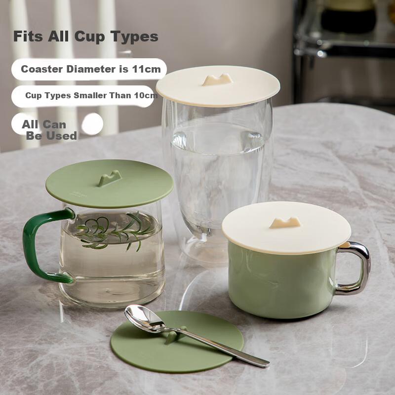 Banwu Life Silicone Universal Cup Lid Dustproof Mug Cover Tea Cup Lid Water Cup Accessory, White+ Green 2pcs