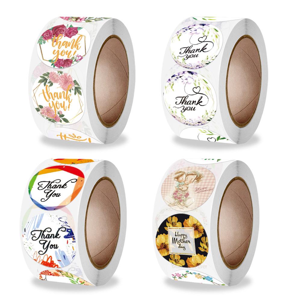 500pcs/roll Thank You Stickers Flower Pattern Party Wedding Decoration Gift Envelope Seal Labels Scrapbooking Stickers