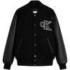 Leather Patchwork Campus Style Embroidered Baseball Collar Cotton Jacket Men Jacket Space-Black 4RB407G