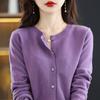 Knitted Cardigan Round Neck Sweater Women's Long Sleeved Solid Color Button Down Sweaters Jacket