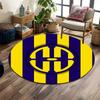 Round Rug Hellas Verona Circular Monogram Crest Yellow Navy Stripes Soccer Club Circular Rug for Italian Football Fan Decor