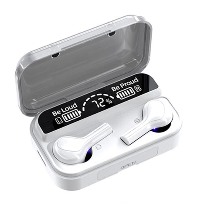 Écouteurs F9-278 TWS Écouteurs sans fil stéréo BT 5.0 avec microphone intégré Contrôle tactile Affichage numérique à LED BLANC
