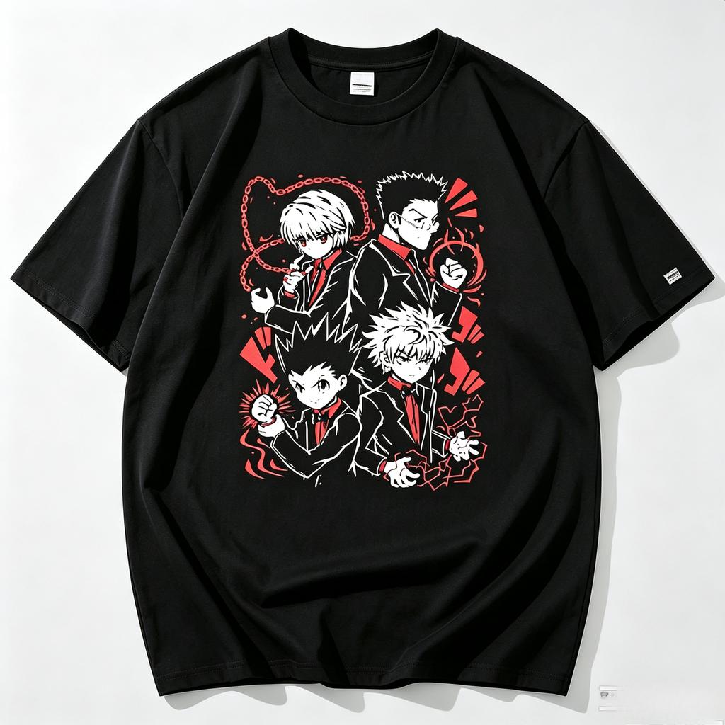 Modal Soft T Shirt Hunter X Hunter Kurapika Leorio Anime Graphic Tees Red Black Cartoon O Neck Short Sleeve Casual Unisexga Tops