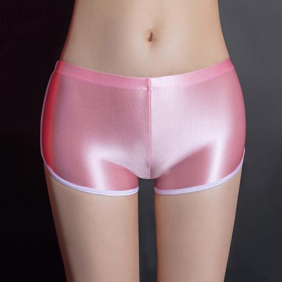 Women Underpants Smooth Ice Silk Solid Color Mid Waist Moisture-wicking Slim Fit High Elasticity Daily Wear Lady Boxers