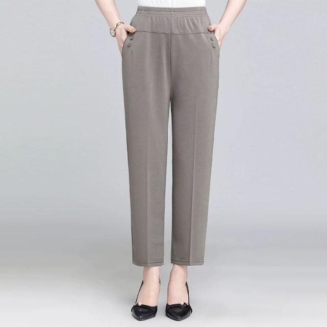 Брюки для женщин среднего и пожилого возраста, весна-лето, тонкие, эластичные, свободные, хлопковые, длинные, повседневные, для мам, большие размеры