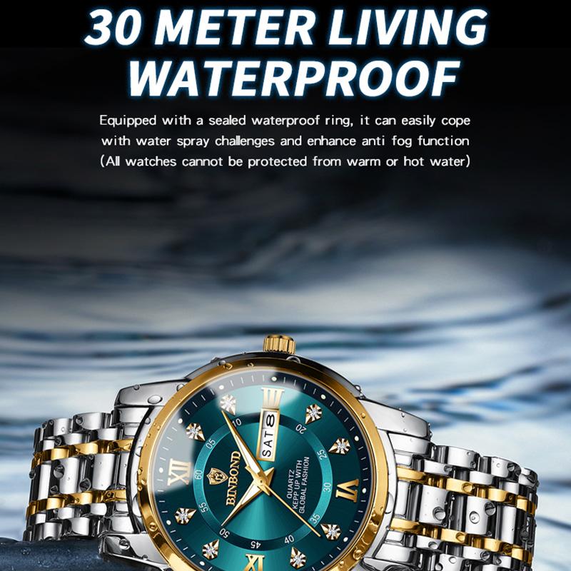 BINBOND New Luxury Fashion Men's Watch Waterproof Luminous Week Date Sport Watch Man Business Quartz Watch Relogio Masculino