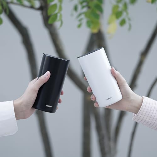 HARIO Ceramic Coated Double-Walled Vacuum Insulated Tumbler, 350mL Capacity, Keeps Drinks Hot or Cold, Swivel Lid, White CTF-350-W