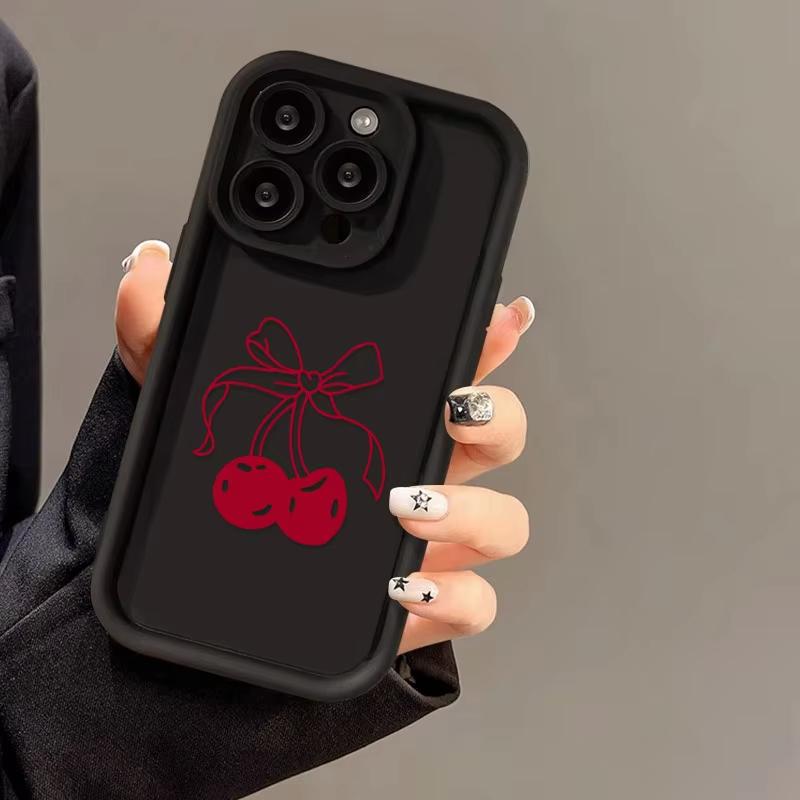 Мягкий чехол из ТПУ с рисунком Красной Вишни для iPhone 17 Air 16 15 14 Pro Max Plus 13 12 Mini 8 7 X Xs Задняя крышка