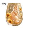 Artistic Kitchen Tableware Hummingbird Joy Tea Cup, Colorful Animal Tumbler, Floral Glass Ritual Sense Drinkware Golden Rim, Water for Coffee