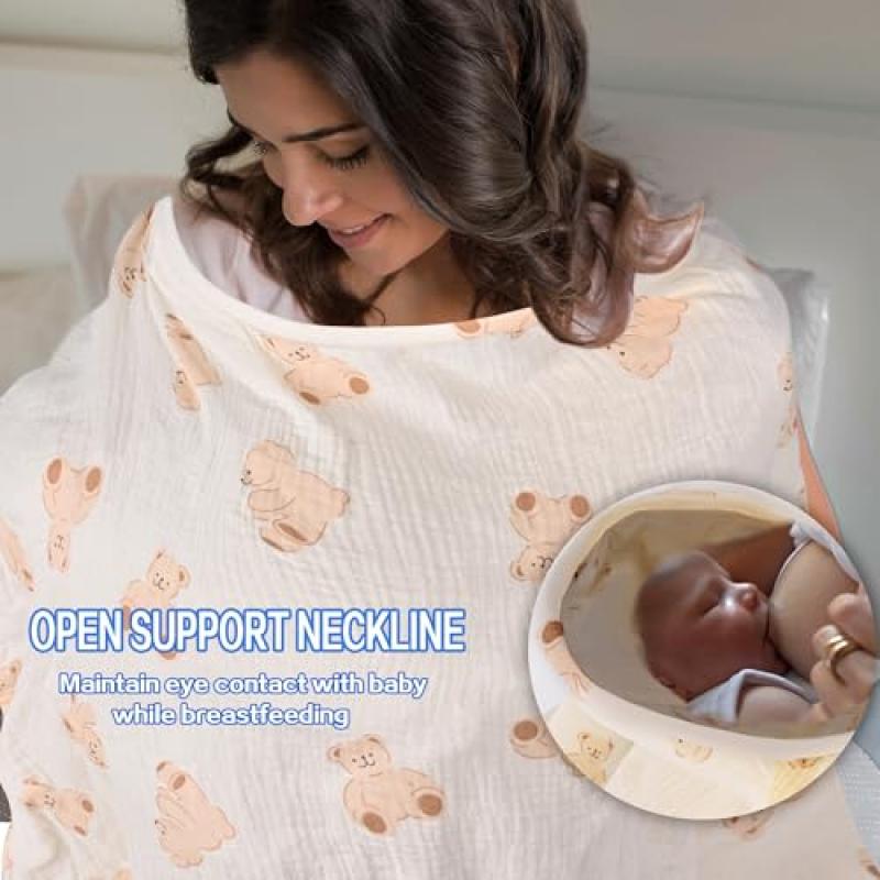 Nursing Cover Breastfeeding Scarf 100% Cotton Nursing Shawl & Apron with Washcloth Soft Breathable Nursing Blanket for On-the-Go
