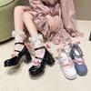 Mary Jane Thick-soled Thick-heeled High-heeled Bow 2025 Summer New One-word Strap Women's High-heeled Sandals Lolita Women's Shoes