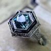 He Cheng Blue Zircon Inlaid Women's Ring - Minimalist Ethnic European & American Style