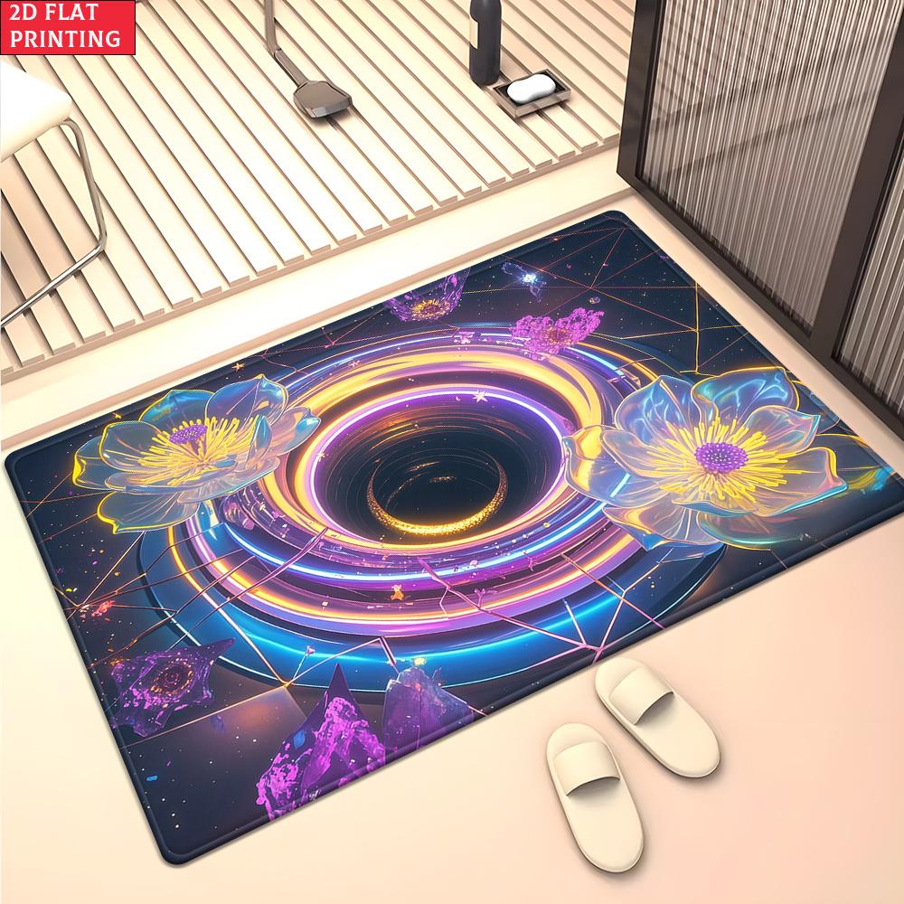 Aesthetic Butterfly Galaxy Floral Area Rug,Colorful Swirl Flower Carpet for Living Room, Boho Floor Mat for Bedroom Decor