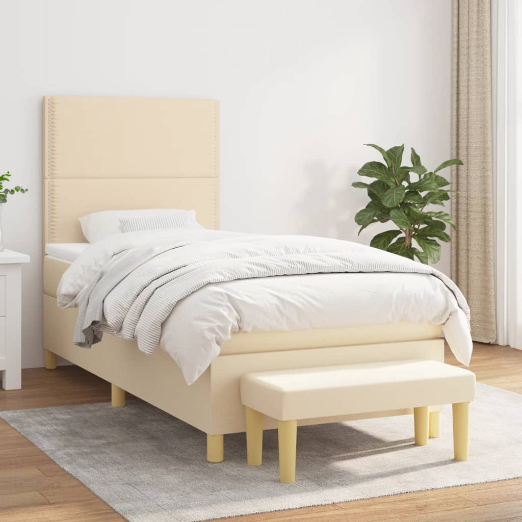 Box Spring Bed with Mattress Cream 90 x 190 cm Fabric