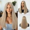 Middle Part Blonde Synthetic Wigs Long Silk Straight Wig for Women Natural Looking Realistic Wig Heat Resistant Fiber