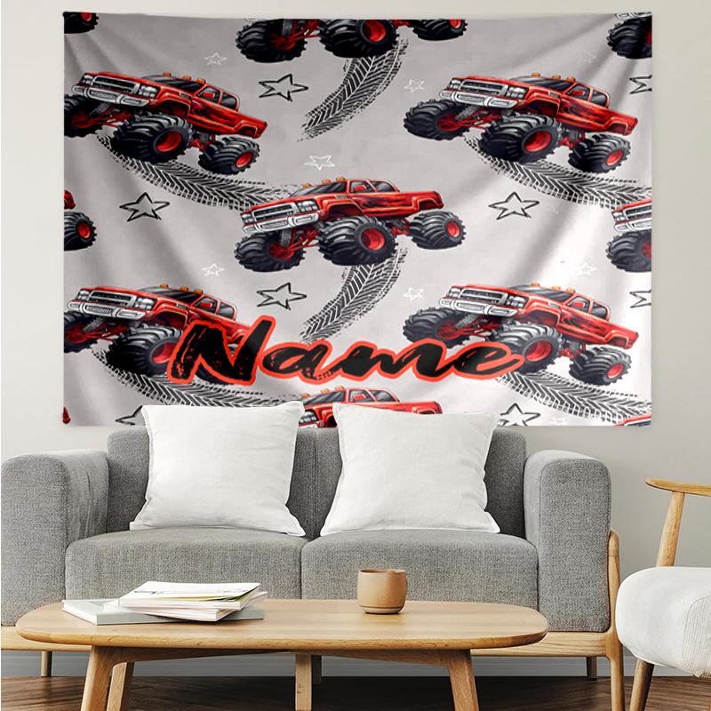 Custom Name Truck Print Tapestry, Backdrop, Easy Setup, Ideal for Bedroom, Office & Living Room, with Aesthetic Wall Hanging Decor.