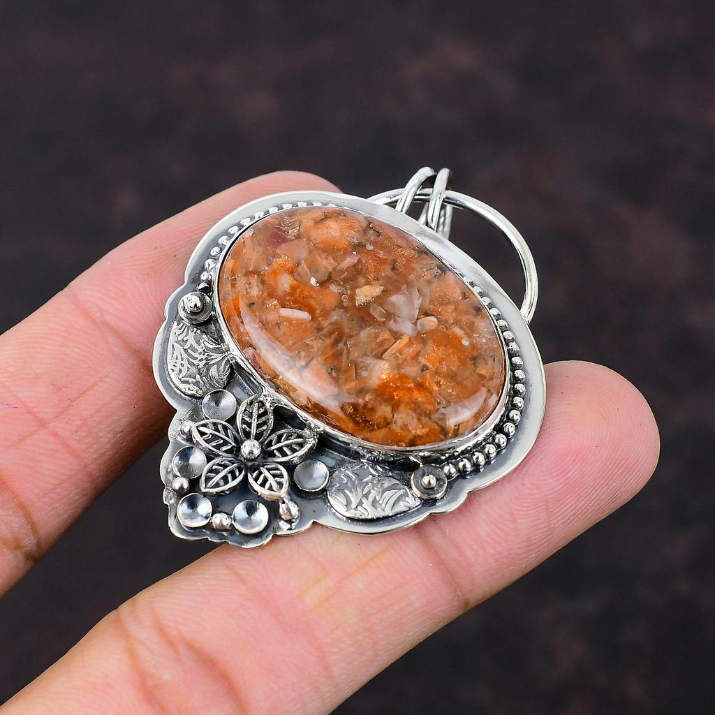 Подвеска из солнечного камня ручной работы в стиле бохо Ювелирные изделия из стерлингового серебра 925 пробы Подвеска из настоящего драгоценного камня Подарок для него Цветочные украшения Замечательный кулон