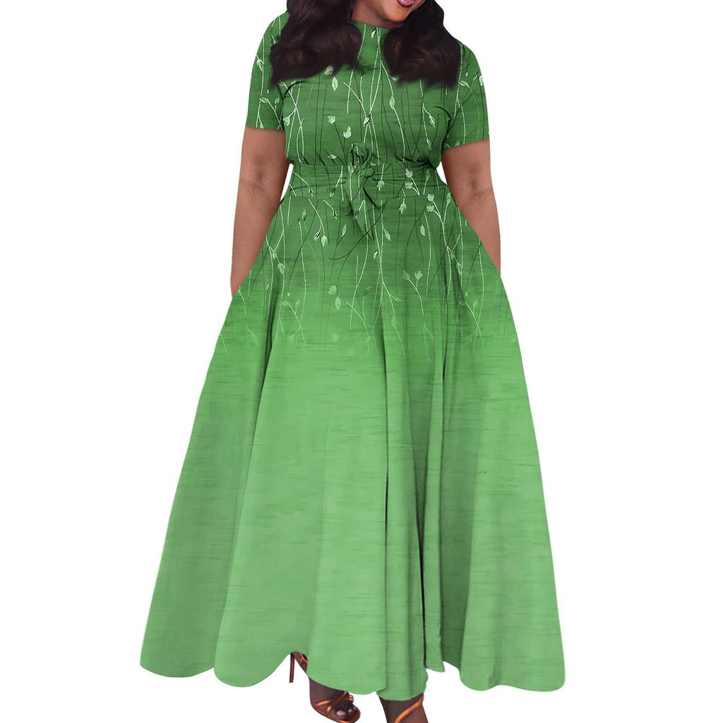 Женское повседневное модное свободное платье большого размера с принтом, круглым вырезом и короткими рукавами, карманными бретелями