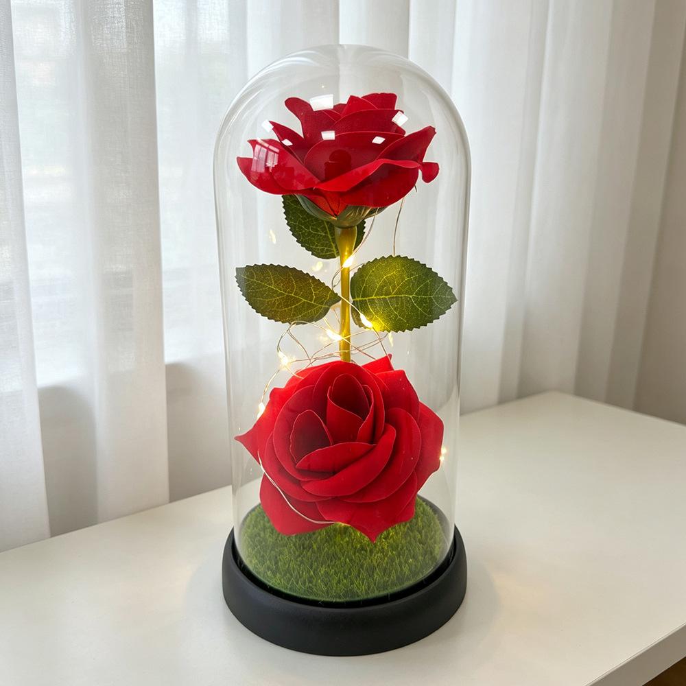 Valentine's Day gift rose eternal flower glass cover silk flower creative gift for female friendship simulation flower