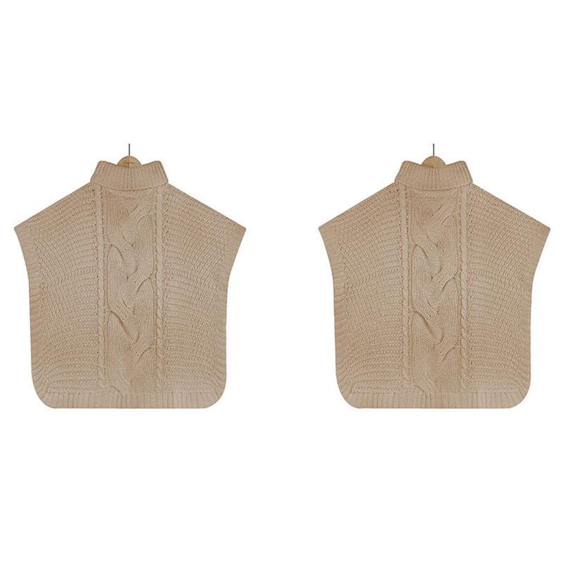 High Neck Knitted Shawl Crochet Fried Dough Twists Pattern Women's Loose Pullover Half Sleeved Sweater Casual Thick Warm Knitwear Autumn and Winter