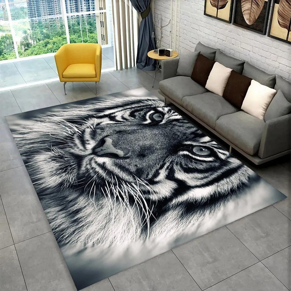 3D Tiger Leopard Cheetah Lion Wolf Area Rug,Carpet Rug for Living Room Bedroom Sofa Doormat Kitchen Decor,Kid Non-slip Floor Mat