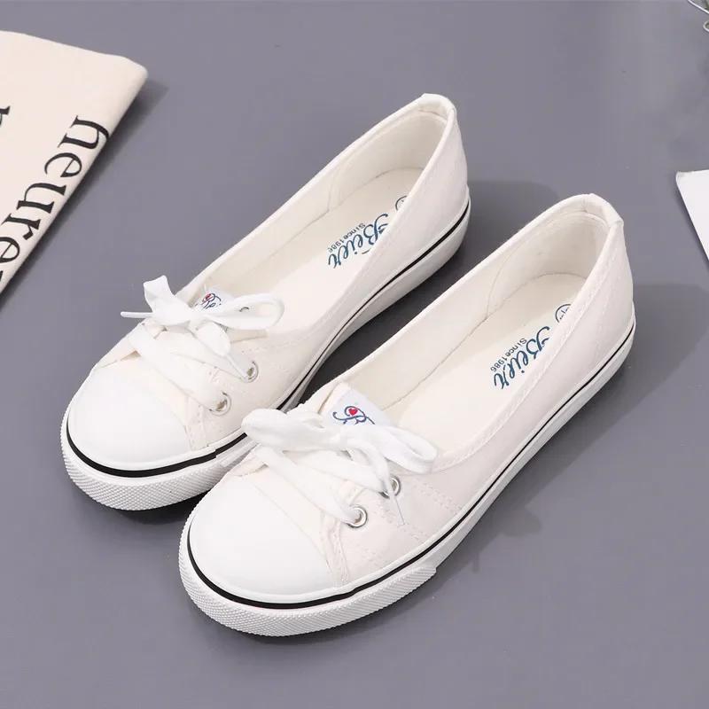 Canvas Small White Shallow Cut Summer Flat Sport Casual Ladies Soft Sneakers Platform Women