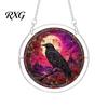 Retro Fairy Tale Hanging Sign Halloween Puzzle Ornament, Stained Glass Style Window Hangings, Acrylic Wall Moonlit Forest Pendant with Metal Chain for