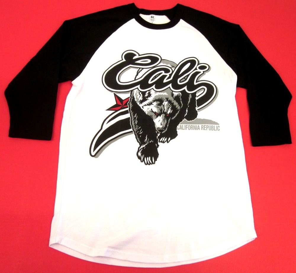 CALI Raglan T-shirt California Republic Bear Flag 3/4 sleeve Tee Adult S-XL New Unisex T-Shirt