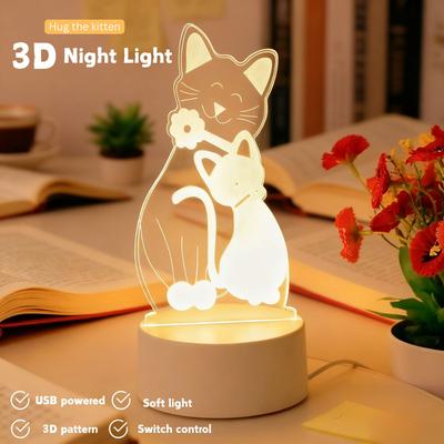 3D акриловый ночник в виде кошки, светодиодный, для детской спальни, настольный декоративный светильник, создающий уютную атмосферу, подходит для спальни.