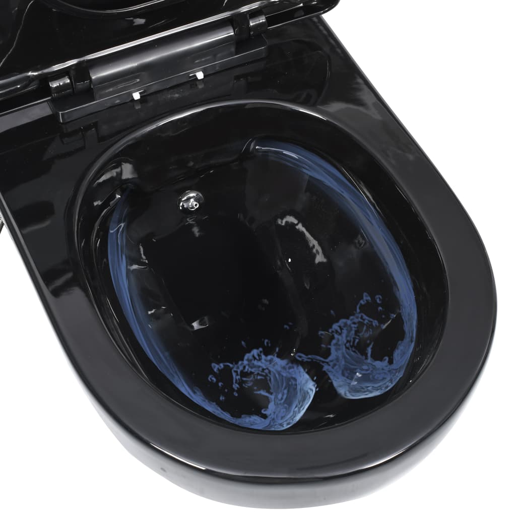 Wall Mounted Toilet without Rim Flush and with Bidet Function Ceramic Black