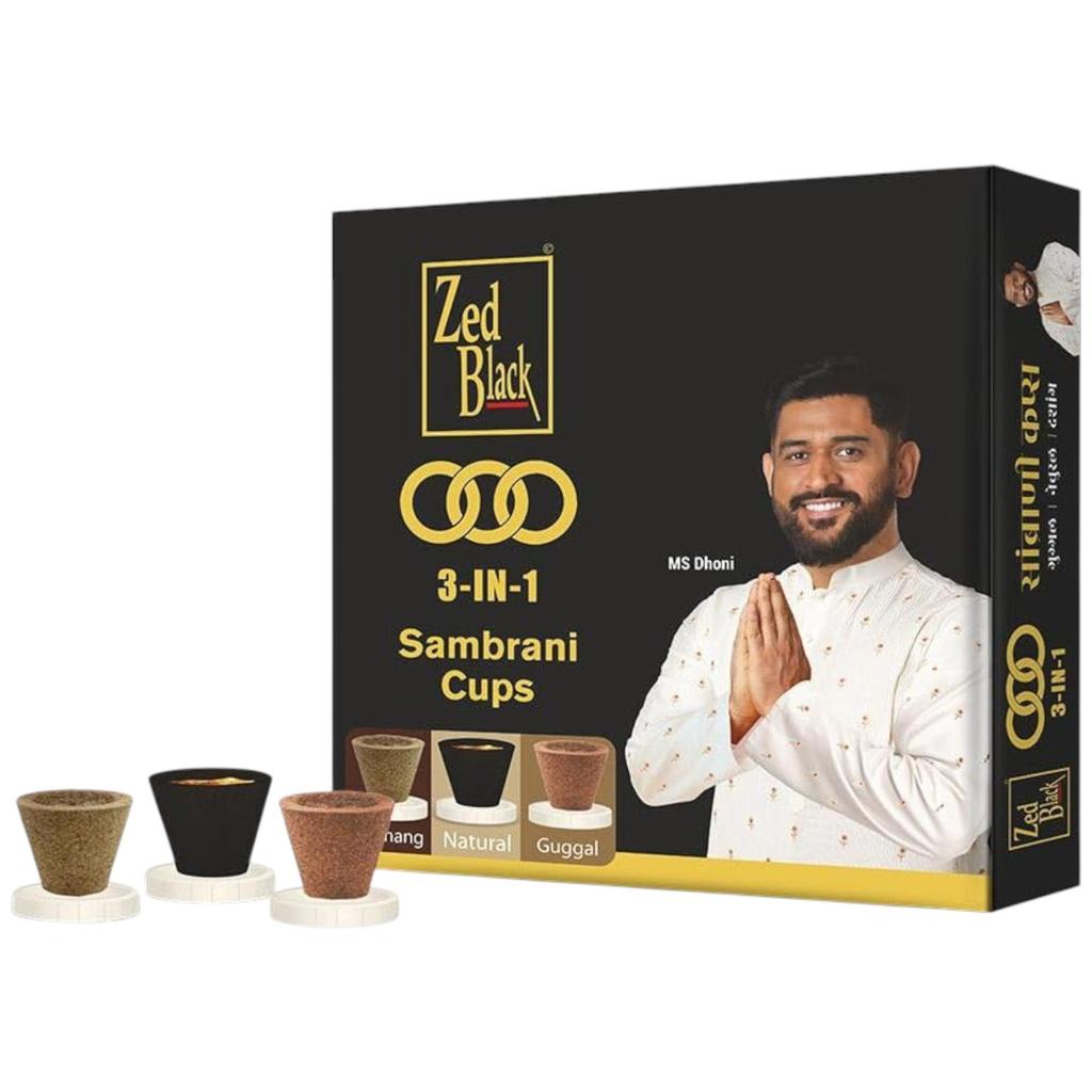 Zed Black 3 in 1 Sambrani 12 Cups Box of 1 Long Lasting Dhoop Cones for Puja Everyday Spiritual Aroma