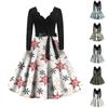 Женское повседневное модное рождественское принтованное винтажное платье с длинным рукавом